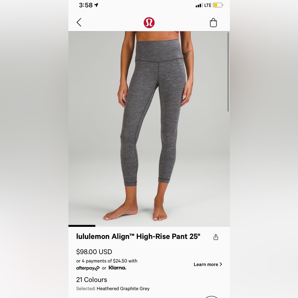 lululemon heathered graphite grey align 25’ leggings